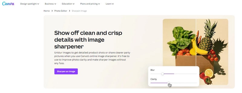 sharpen blurry photos online by Canva