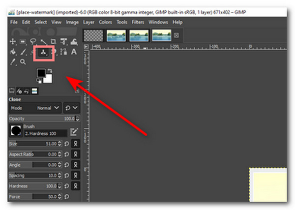 select clone stamp in gimp