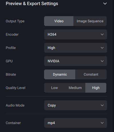 topaz video ai export settings