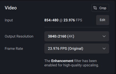 topaz video ai video settings